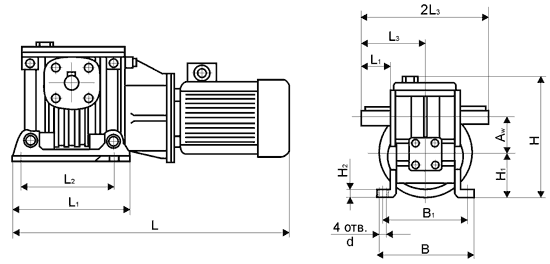 Габаритные и присоединительные размеры мотор-редуктора МЧ-40